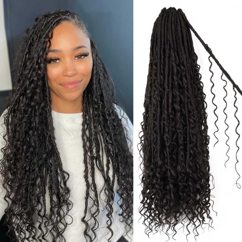 Boho Faux Locs Crochet Hair 24 Inch 8 Packs Soft locs Curly Ends Bohemian Locs Crochet Hair for Black Women (2#, 24 Inch(pack of 8))