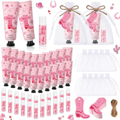 Swiffen 48 Sets Cowgirl Party Favors Western Theme Party Gifts for Guests Disco Cowgirl Boots Bachelorette Baby Bridal Shower Gifts Include 48 Hand Cream and 48 Lip Balm Bulk for Last Rodeo Supplies