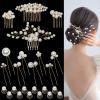 24 PCS Wedding Bridal Hair Combs Pearls Flower Hair Side Comb Bridal Rhinestone Hair Clips Hairpieces Wedding Hairs Accessories for Brides Bridesmaids (Gold) view 1