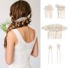 24 PCS Wedding Bridal Hair Combs Pearls Flower Hair Side Comb Bridal Rhinestone Hair Clips Hairpieces Wedding Hairs Accessories for Brides Bridesmaids (Gold) view 3