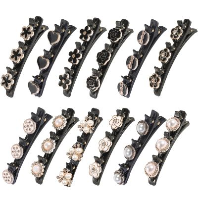 12PCS Sparkling Crystal Stone Braided Hair Clips, Braided Hair Clips for Women and Girls, Shiny Flower Rhinestone Hair Clip, Braided Duckbill Hair Clip With Crystal Hair Accessories for Styling