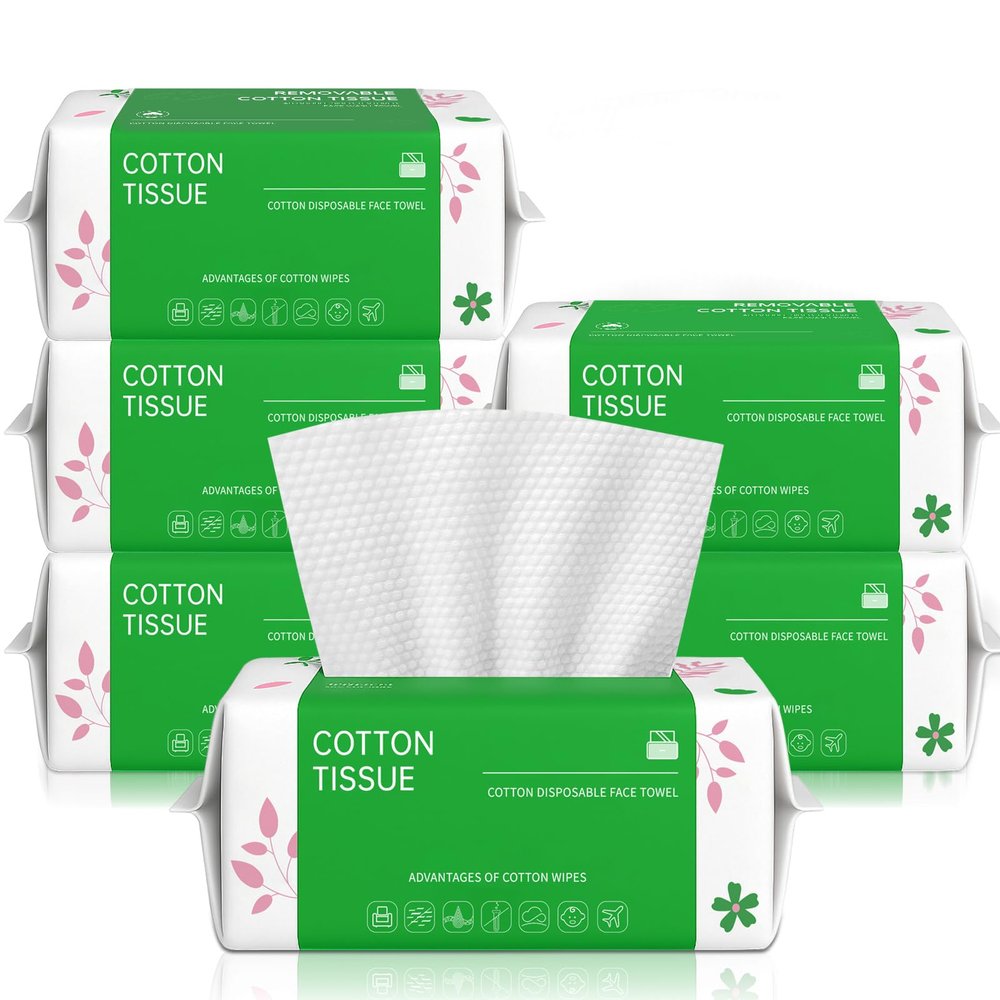 Disposable Face Towels 100 Count, Biodegradable Facial Towels for Sensitive Skin, Ultra Soft & Thick Face Cloth, Lint- free Dry Wipes for Makeup Remover, Skincare and Cleansing (6 Pack)
