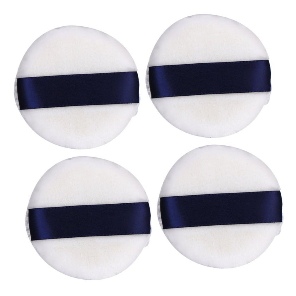 ARTSEWPLY 4pcs Fluffy Powder Puff Soft Velour Makeup Applicators with Ribbon for Loose Powder Foundation Lightweight and Skin-friendly for Daily and