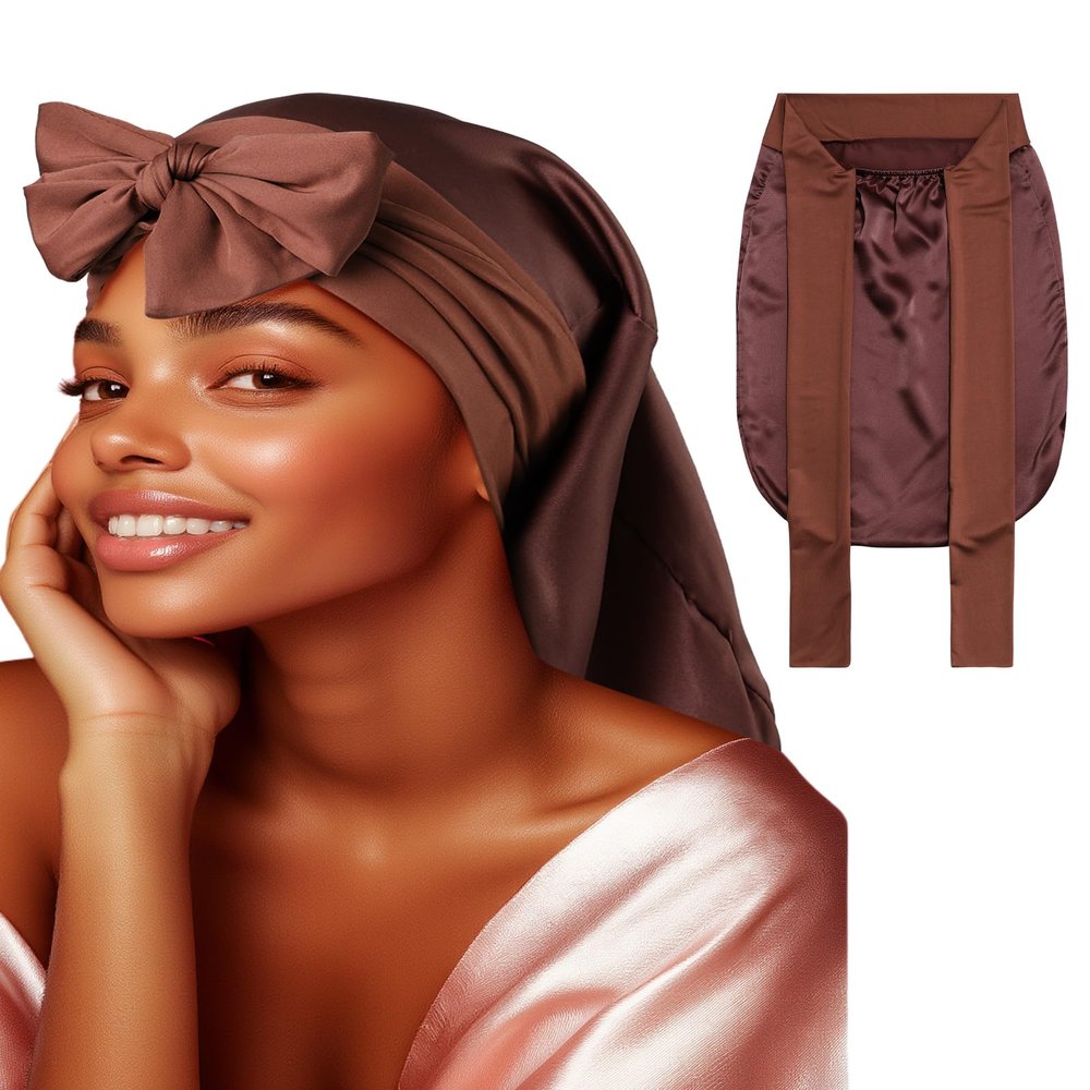 100% Mulberry Silk Bonnet for Sleeping Women Braid Bonnet for Long Hair with Elastic Tie Band Hair Wrap for Braids Curly Hair