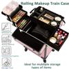 AROUS Rolling Makeup Train Case Cosmetic Travel Trolley 4 Tray with Sliding Rail Removable Middle Layer with Key Swivel Wheels Salon Barber Case Traveling Cart Trunk,Colorful view 2