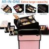 AROUS Rolling Makeup Train Case Cosmetic Travel Trolley 4 Tray with Sliding Rail Removable Middle Layer with Key Swivel Wheels Salon Barber Case Traveling Cart Trunk,Colorful view 3