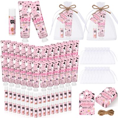 24 Sets Halloween a Little Boo Is Almost Due Baby Shower Hand Cream and Lip Balm Gift Travel Size Hand Lotion and Lip Balm with Organza Bags Tags Pink Black Halloween Baby Shower Favors for Guests