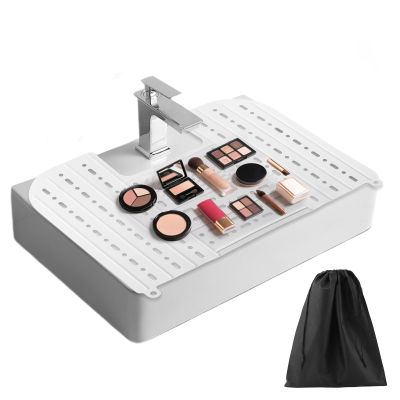 Bathroom Sink Cover for Counter Space With Storage Bag, 22 * 17" Foldable Sink Cover,Silicone Beauty Makeup Brush Cleaning Mat,for Counter Space & Storage Saver(white)