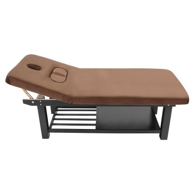Massage Bed 75 Inch, Stationary Physical Therapy Table, Treatment Table with Removable Headrest, Spa Facial Bed with Adjustable Backrest (Brown)