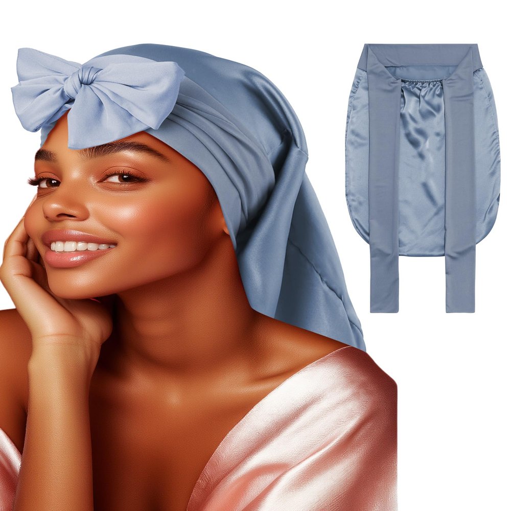 100% Mulberry Silk Bonnet for Sleeping Women Braid Bonnet for Long Hair with Elastic Tie Band Hair Wrap for Braids Curly Hair