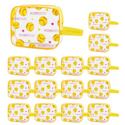 16PCS Softball Cosmetic Bag - Softball Gift Accessories Bags Goodie Snack Makeup BagWaterproof Softball Clear PVC Bag,Travel Toiletry Zipper Pouch Organizer,Softball Team Gifts for Girls Team Player