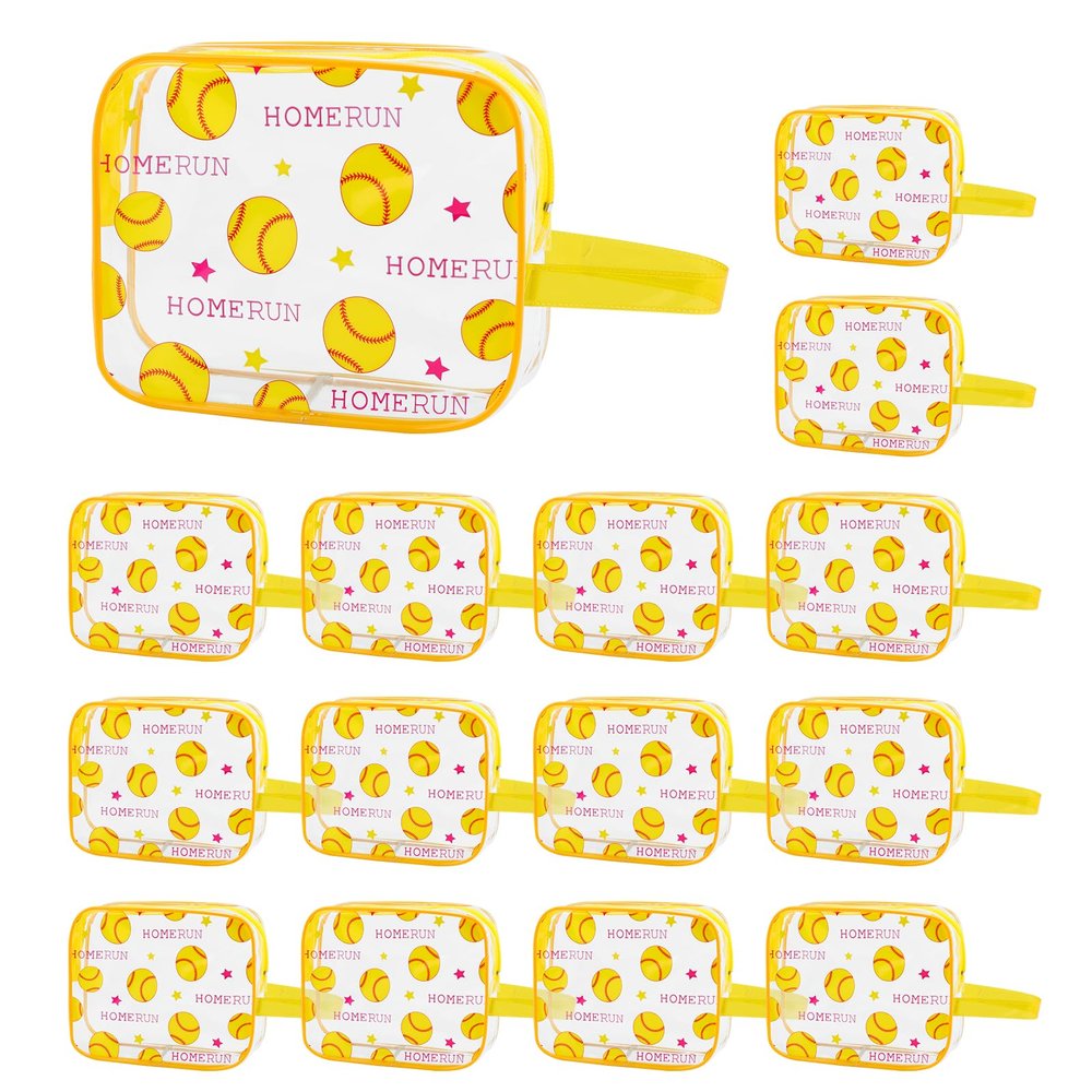 16PCS Softball Cosmetic Bag - Softball Gift Accessories Bags Goodie Snack Makeup BagWaterproof Softball Clear PVC Bag,Travel Toiletry Zipper Pouch Organizer,Softball Team Gifts for Girls Team Player
