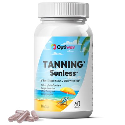 Optiwav Tanning Pills for Men Women - Self Tan Capsules That Work Fast Without Sun - Natural Oral Melanin Supplement Pill for Sunless Healthy Tan Golden Glow - Sugar-Free Gluten Free Vegan Non-GMO
