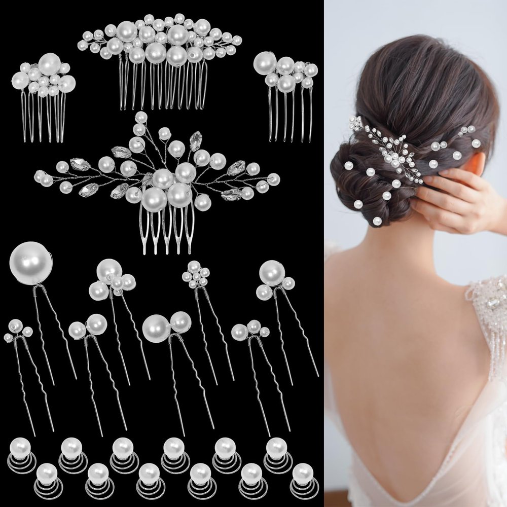 24 PCS Wedding Bridal Hair Combs Pearls Flower Hair Side Comb Bridal Rhinestone Hair Clips Hairpieces Wedding Hairs Accessories for Brides Bridesmaids (Silver)