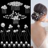 24 PCS Wedding Bridal Hair Combs Pearls Flower Hair Side Comb Bridal Rhinestone Hair Clips Hairpieces Wedding Hairs Accessories for Brides Bridesmaids (Silver) view 1