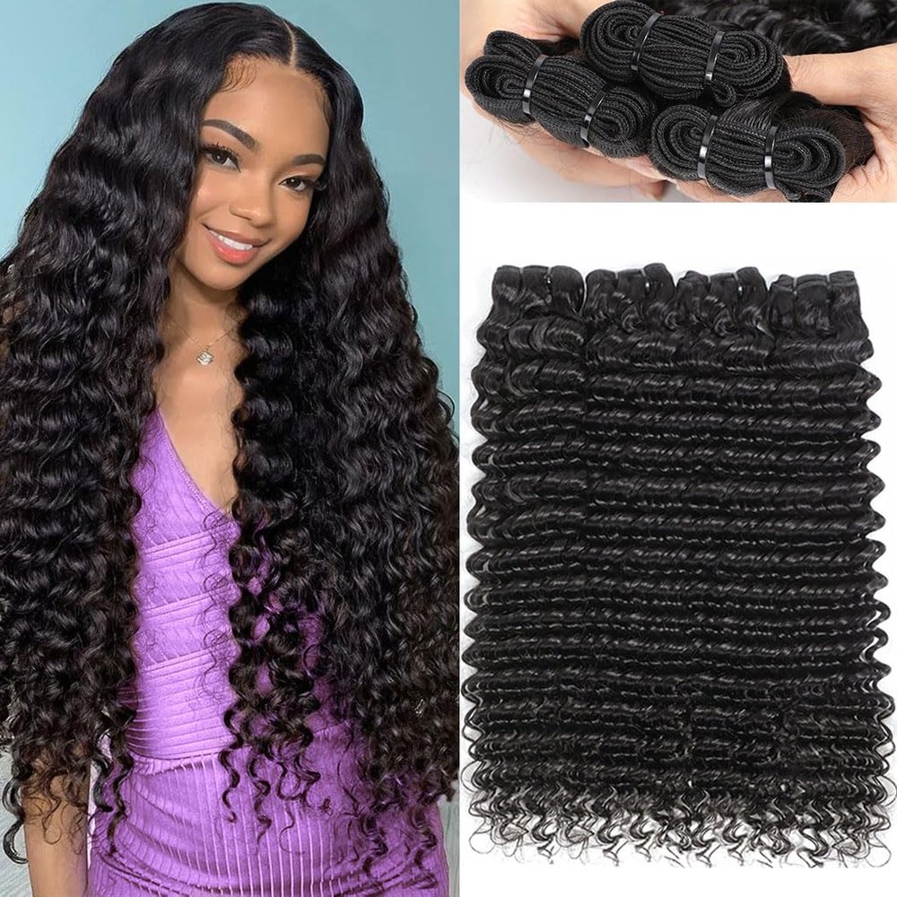 Troskamar Deep Wave Human Hair Bundles for Black Women 12A Brazilian Human Hair Curly 4 Bundles 20 22 24 26 Inch Wet and Wavy Bundle