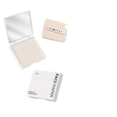 Natural Bamboo Charcoal Blotting Paper - 300 Facial Oil Absorbent Masks with Mirror and Puff, Suitable for Oily Skin, Natural Oil Control, Long-lasting Matte (White)