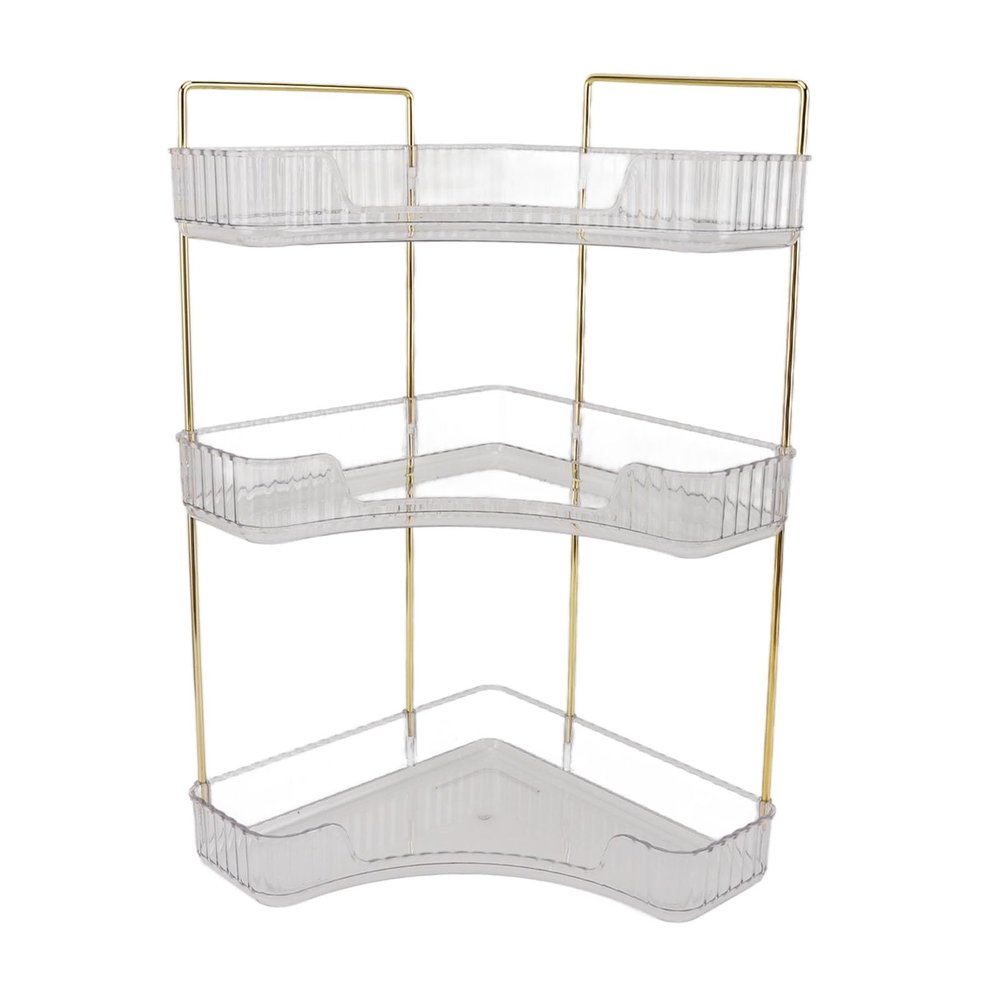 3 Tier Makeup Shelf Organizer, Lightweight Makeup Storage Rack for Cosmetics, Bathroom Countertop Organizer with Aesthetic Design, Easy Access and Versatile Use in Kitchen (Transparent)