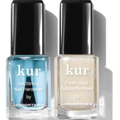 LONDONTOWN Nail Care Duo  2-Piece Set of Fresh Glow Cuticle Remover & Get Strong Nail Hardener for Smooth Cuticles & Strong, Healthy Nails, 0.4 Fl Oz Each