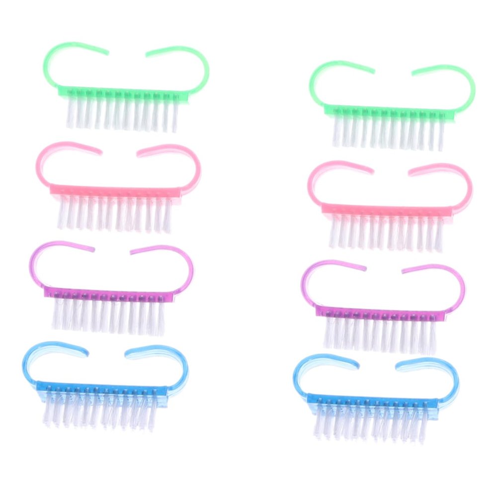 HONITANO Cleat Shape Nail Dust Brush Set of 8 Small Plastic Manicure Tools for Women and Girls for Nail Art and Cleaning