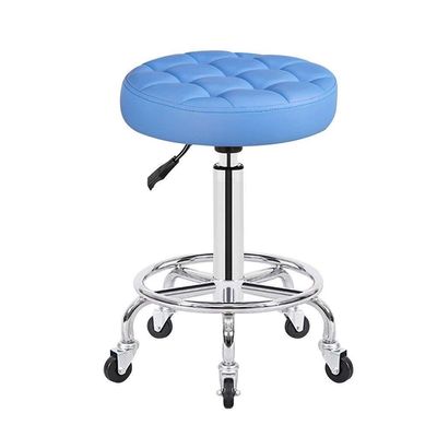 SDdPulse Salon Rolling Stool Swivel Chair with 13" Round Cushion, Adjustable Height 48-60cm, Chrome Steel Frame with 5 Wheels Comfortable Swivel Stool for Salon,Blue-One Size