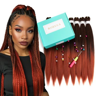 Roeula T1B/350 Kids Short Pre Stretched Braiding Hair 12 Inch 8 Packs Omber Black to Dark Ginger 350 Braiding Hair Pre Stretched Professional Prestretched Braiding Hair Synthetic Braids