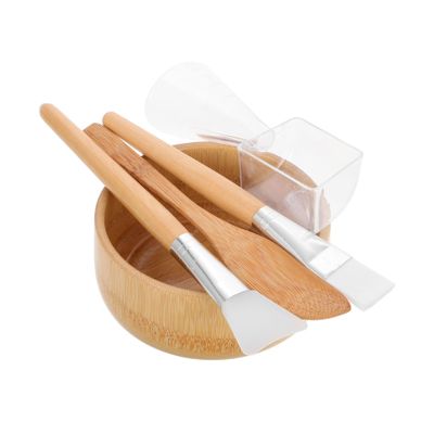 ELAYARD 4-Piece Bamboo Facial Mask Mixing Bowl Set with Spatula and Brush Tools for Clay and Peel-Off Masks