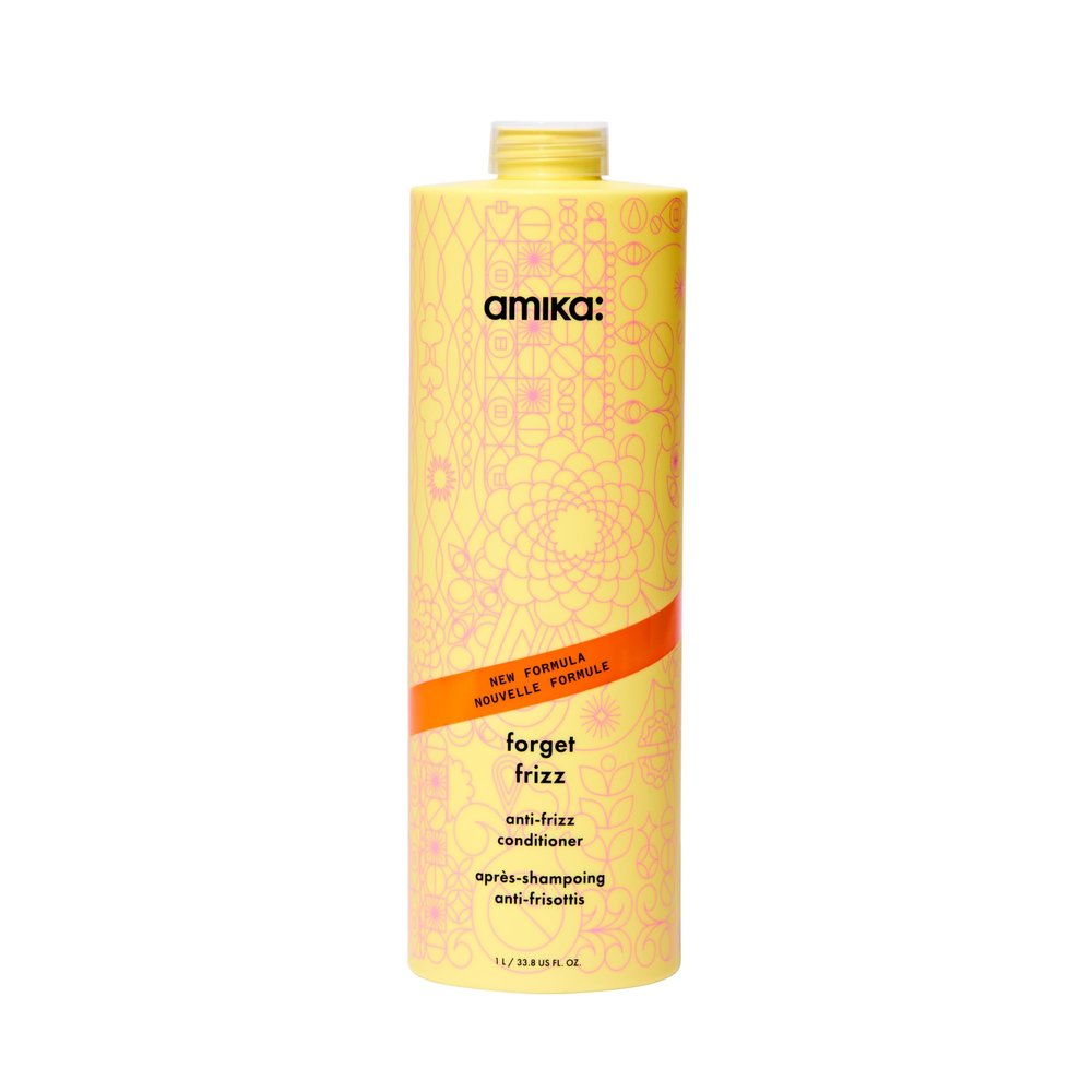 amika forget frizz anti-frizz conditioner, 1000ml | smoothing, humidity protection, up to 72 hour frizz control + lightweight hydration, for medium to thick coarse hair types 2a-4c