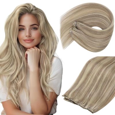 100 Gram 18inch Golden Blonde Micro Hair Extenisons Bundle Micro Bead Hair Extensions and Beaded Weft Hair Extensions 2 Pakcs
