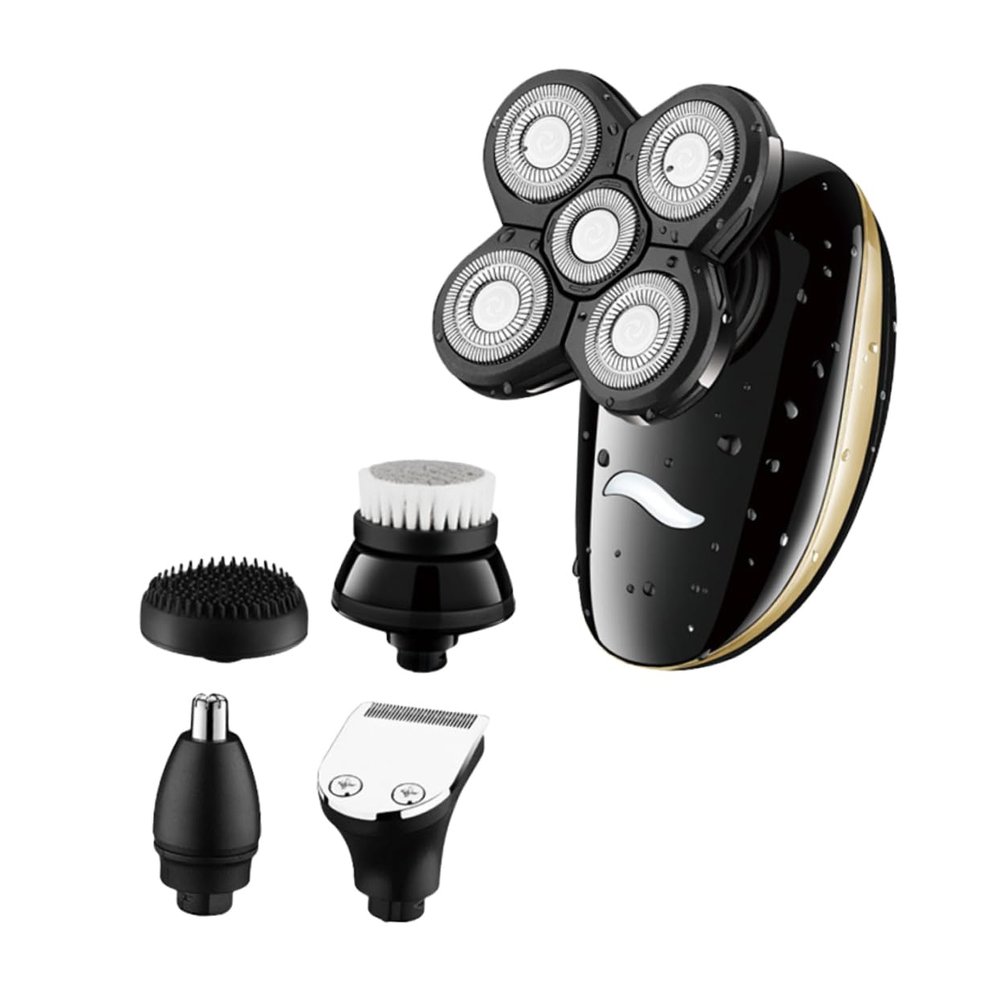 PLAFOPE 5-in-1 Rechargeable Electric Shaver and Beard Trimmer for Men Washable Rotary Razor Wet Dry Use USB Charging Multifunctional Grooming Kit