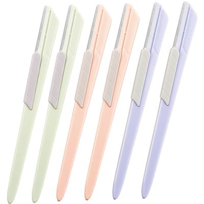 BATHVEVE Stainless Steel Eyebrow Razor Set 6 Pcs Facial Hair Shavers with Sliding Cover Precision Trimmer for Women for Eyebrow Shaping and Facial Grooming