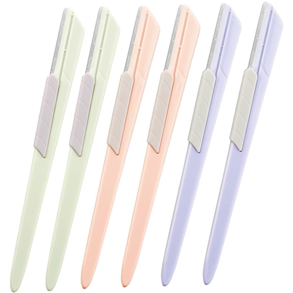 BATHVEVE Stainless Steel Eyebrow Razor Set 6 Pcs Facial Hair Shavers with Sliding Cover Precision Trimmer for Women for Eyebrow Shaping and Facial Grooming