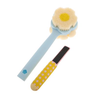 Beatifufu Shower Body Brush with Handle Double-Sided Exfoliating Back Scrubber for Deep Cleaning Includes Foot File for Two-one Bath Tool