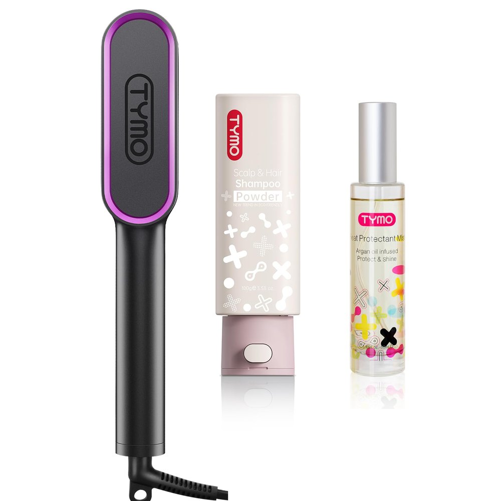 TYMO Straightener Brush + Heat Protectant Spray for Hair + Natural Formula Shampoo