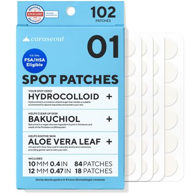 caraseoul Pimple Patches, 2 Size Hydrocolloid Acne Patch for Zits and Blemishes, Bakuchiol & Aloe Vera, Korean Skin Care, Easy to Use  Dermatology Tested