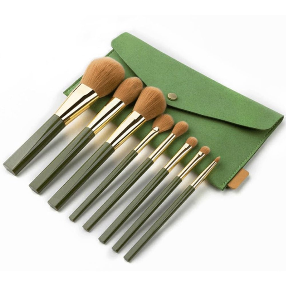 TEOYETTSF 8 Green Sparkling Soft Hair Makeup Brush Set Solid Wood Brush Rod Makeup Tool