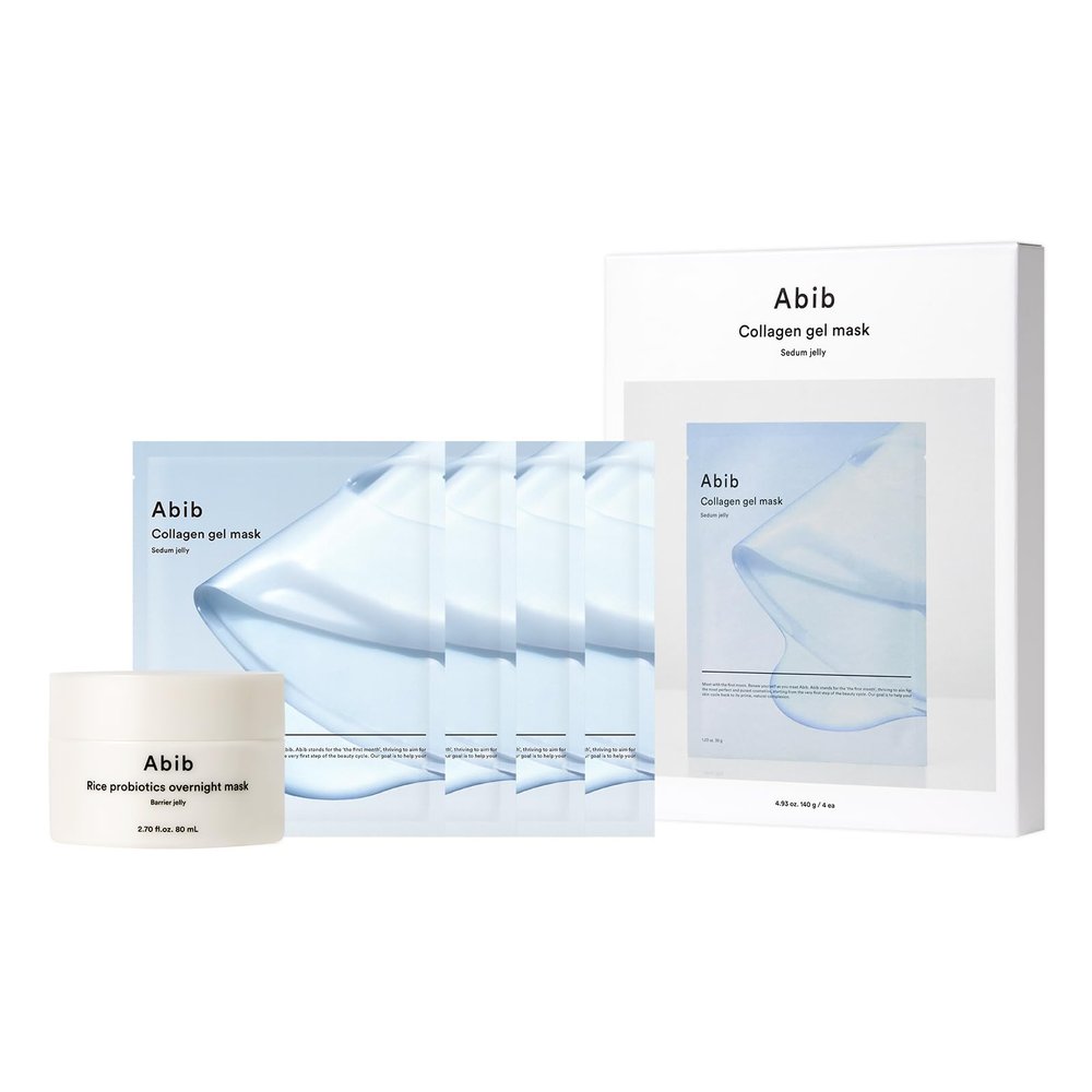 Abib Rice Probiotics Overnight Mask Barrier Jelly & Collagen Gel Mask sedum Jelly 4 Sheets | Moisturizer for Slugging Intensice Hydrating Nourishing Face, Korean Vegan Collagen
