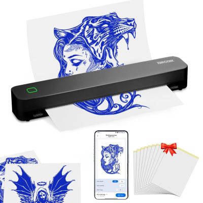 2026 New Tattoo Stencil Printer Machine for Tattoo Artists&Beginners,with 10 pcs Tattoo Transfer Paper and Folded Paper,Compatible with Phone/Pc,Thermal Portable Inkless Wireless Printer (Cool Black)