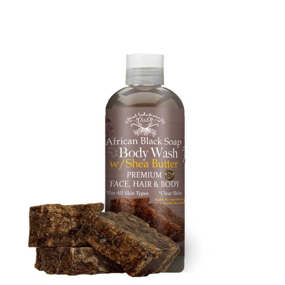 African Black Soap Body Wash with Shea Butter  Premium Face, Hair & Body Cleanser, All Skin Types  Deep Cleansing, 13 oz