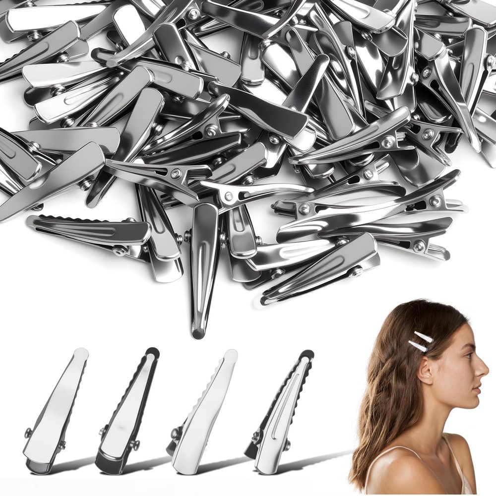 100pcs 1.18 Inch Small Alligator Hair Clips, Silver Metal Iron Alligator Hair Clips For Hair Styling, Flat Top Single Prong Hairpins/Crocodile Bow Clips For Bow Making, Metal Hairclip