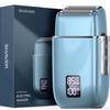 Emochies Portable Electric Razor for Men: Foil Shaver for Beard/Face - LED Display USB-C Fast Rechargeable - IPX7 Waterproof for Travel & Home - Light Blue view 1