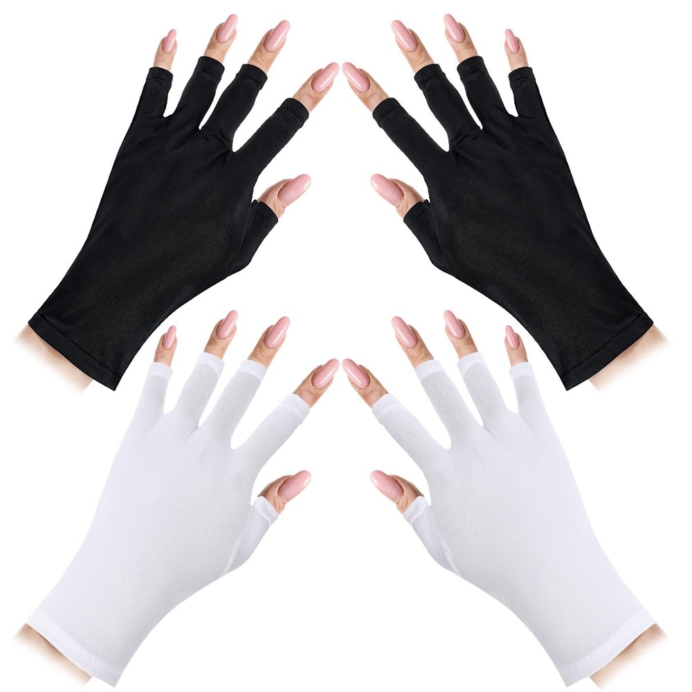 YUXIANLB UV Protection Gloves for Gel Nails, Halloween Fingerless Gloves, 3 Pairs Compression Glove for Gel Manicures, Nail Supplies, Stretchy Breathable Fabric for Nail Techs, DIY Salon Use