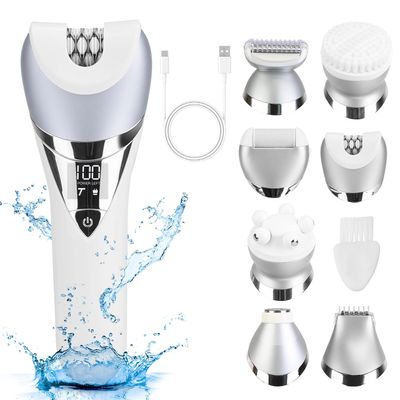 7 in 1 Electric Razor for Women Lady Hair Removal Epilators for Leg Face Arm Bikini Armpit Public Hairs IPX6 Wet and Dry Use Cordless Rechargeable Whole Body Trimmer and Shaver Kit