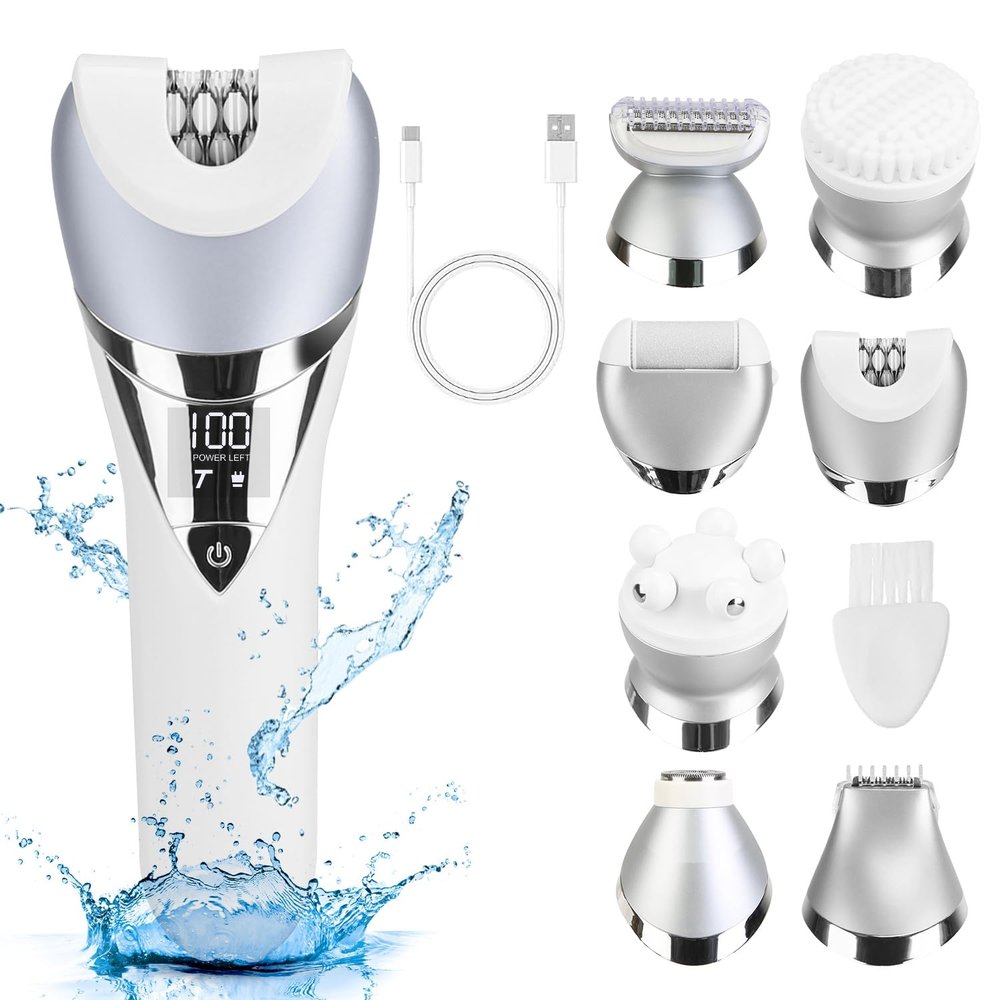 7 in 1 Electric Razor for Women Lady Hair Removal Epilators for Leg Face Arm Bikini Armpit Public Hairs IPX6 Wet and Dry Use Cordless Rechargeable Whole Body Trimmer and Shaver Kit
