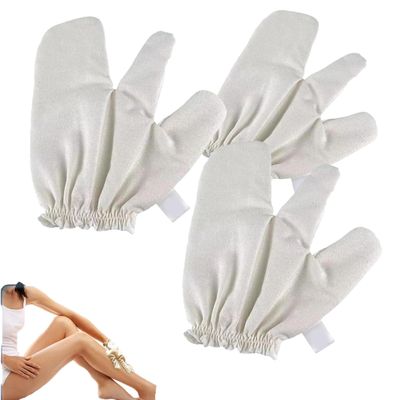 2Pcs Garshana Gloves Raw Silk Massage Gloves, Raw Silk Exfoliating Shower Glove with Elastic Wrist Bands, Non-Irritating Bath Mitts Glove for Bathing Massage for Body Face for Men & Women (3 PCS)
