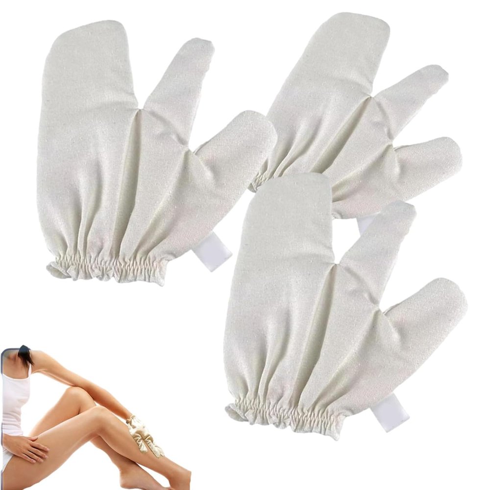 2Pcs Garshana Gloves Raw Silk Massage Gloves, Raw Silk Exfoliating Shower Glove with Elastic Wrist Bands, Non-Irritating Bath Mitts Glove for Bathing Massage for Body Face for Men & Women (3 PCS)