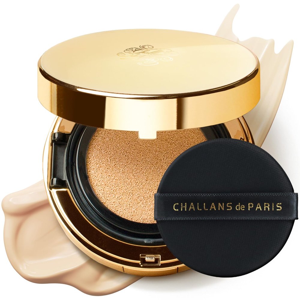 [CHALLANS de PARIS] Cushion de Aqua Cream Foundation  Dewy Finish, Glowing Skin, Lightweight Texture, Hydrating Formula, Smooth Application, 21 Bright Ivory, 0.53 oz