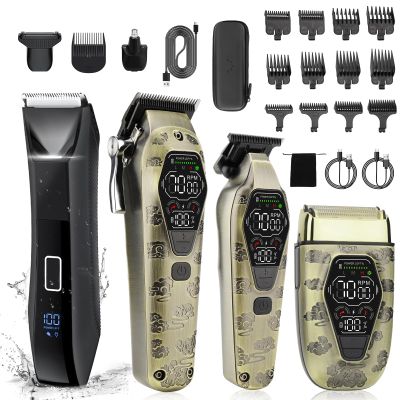 Beatslm Body Trimmer for MenFoil ShaverCordless Barber Clippers and Trimmers Set3 in 1 Men's Waterproof Wet/Dry Groomer with Travel Lock, LED Display