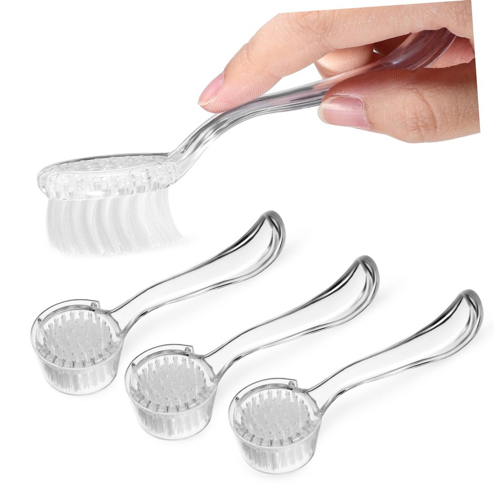 EXQUIMEUBLE 3pcs Nail Scrub Brush Protective Covers Ergonomic Handle for Fingernails and Toenails Cleaning Foot Brush for Manicure and Pedicure Transparent Design