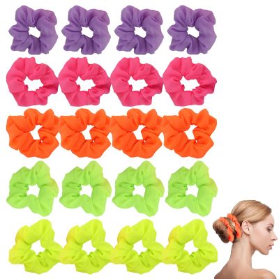 20 Pcs Neon Hair Accessories, Neon Scrunchies For Hair 80s, Neon Ponytail Scrunchies Hair Suitable for Parties, Dates, Daily Travel (Dark Rose Red, Fluorescent Green, Purple, Orange And Yellow)
